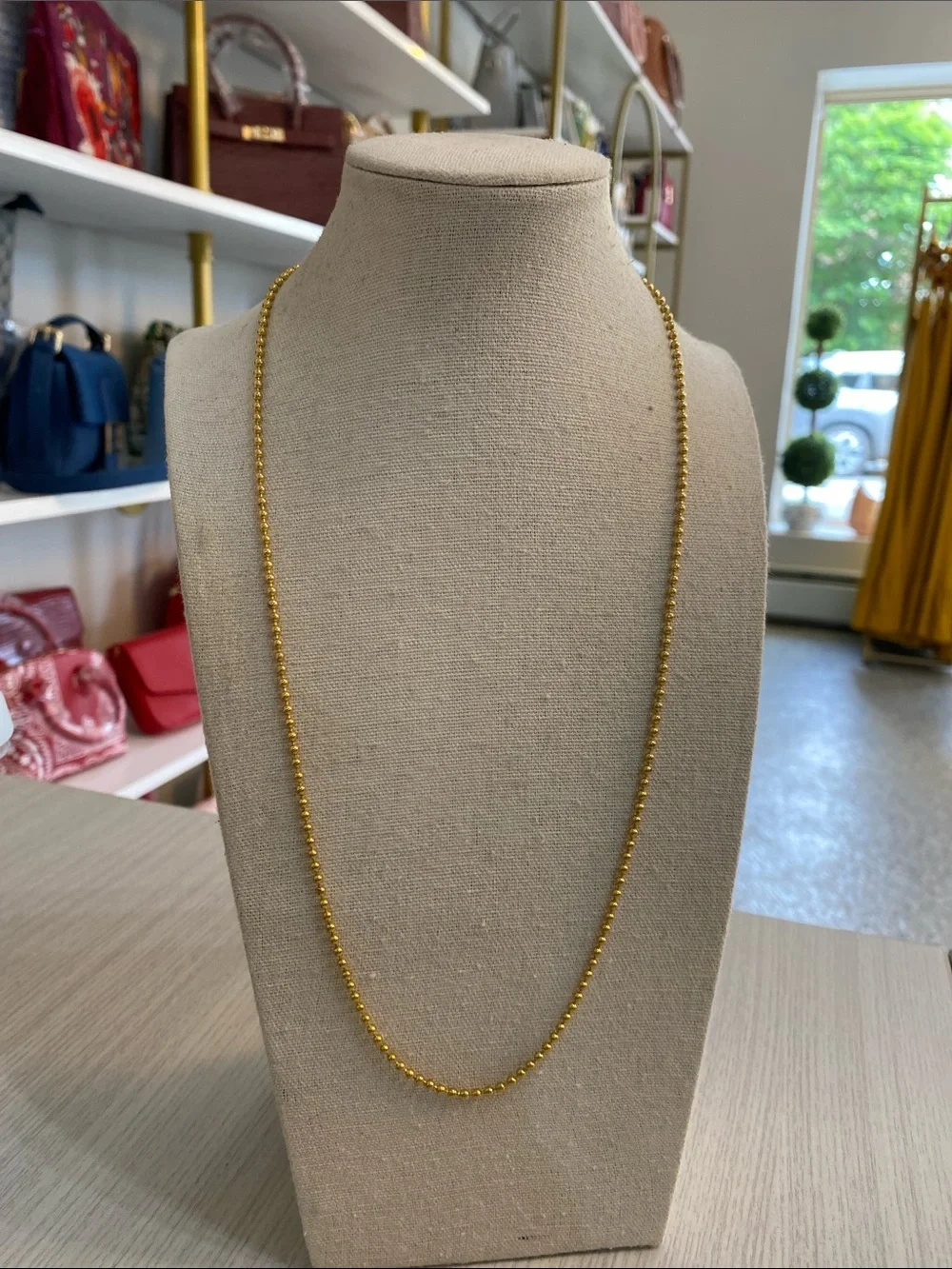 Gold Tone Bead Station Necklace - Elegant Everyday Jewelry